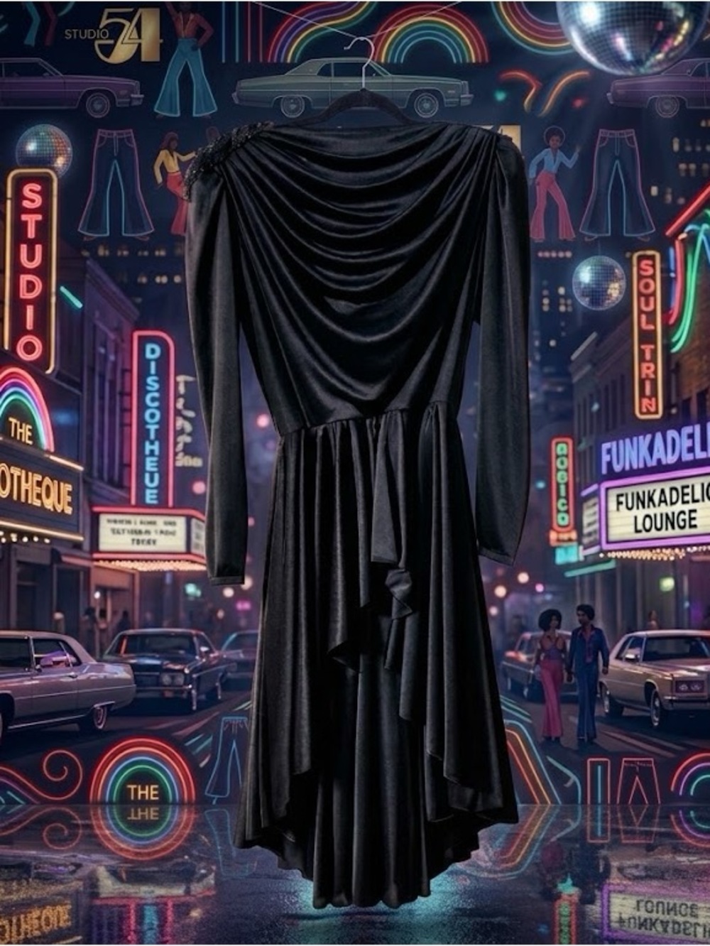 Vintage 80s Abby Kent Black Draped Ruched Cocktail Dress